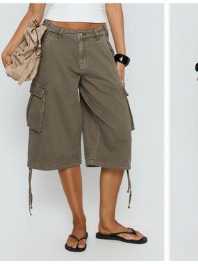 Princess Polly Hudsen Low Rise Longline Denim Cargo Shorts